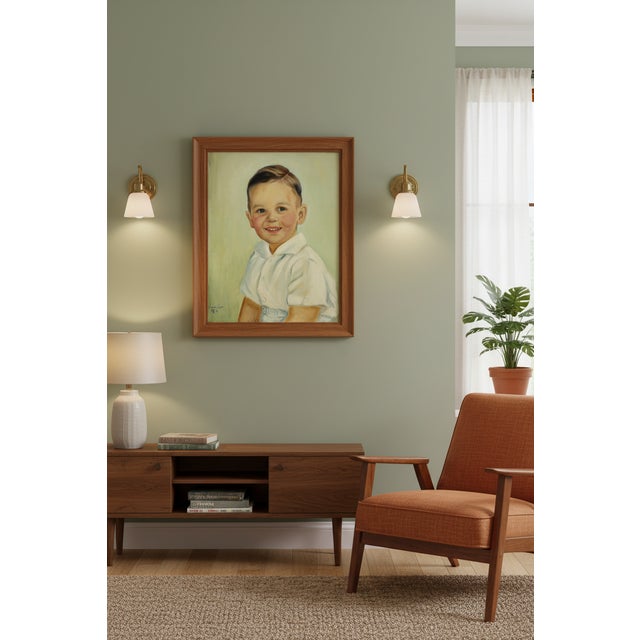 Vintage Mid-Century Oil Portrait of a Young Boy by Masuko Nakafuji For Sale - Image 12 of 12