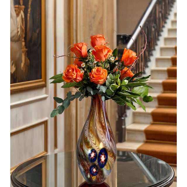 Early 21st Century Art Glass Vase Pulled Swirled Feather Millefiori Murine For Sale - Image 5 of 14