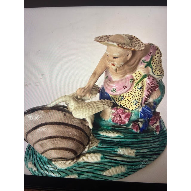 Chinese Antique Chinese Famille Rose Porcelain Figural Sculpture With Water Birds, 19th Century For Sale - Image 3 of 6