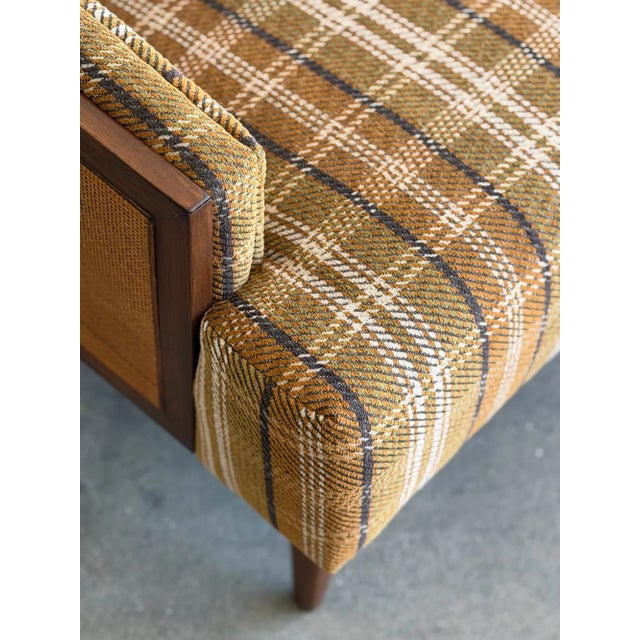 Brown Vintage Plaid & Cane Lounge Chair For Sale - Image 8 of 18