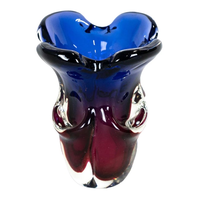 1960s Czech Art Glass Indigo-Pink Vase Designed by Josef Hospodka for Chribska Glassworks For Sale