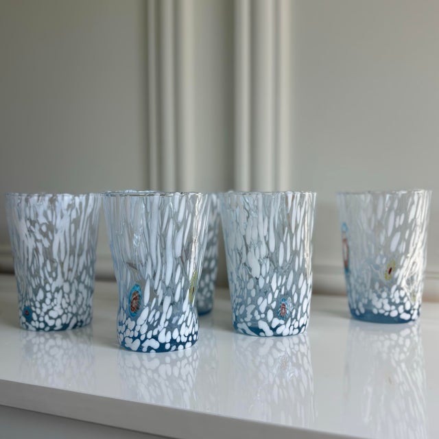 White Cloud Murano Style Millefiori Drinking Glasses Tumblers - Set of 6 For Sale - Image 9 of 9