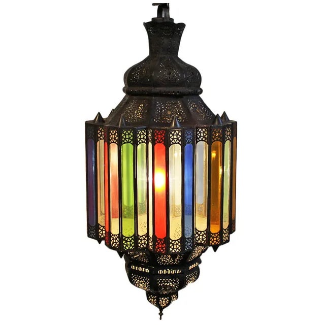 Moroccan Multicolor Vintage Pendant Light For Sale