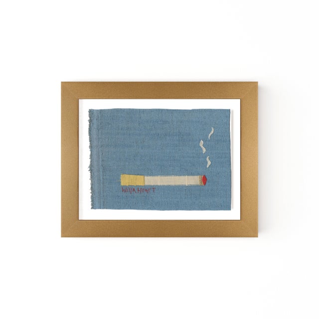 DESCRIPTION: Ruth the Dijon Cigarette by Willa Heart in Gold Frame, Mini Art Print This is a print of a handmade fabric...