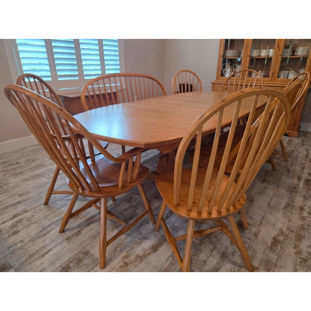 Hunt Country Furniture Oak Dining Extension Table & Chairs For Sale - Image 12 of 12