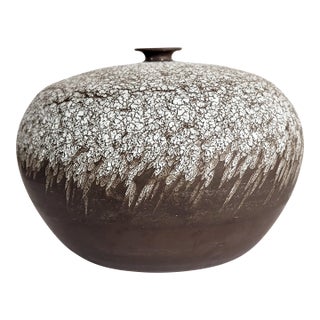 Vintage Overscale Organic Raku Studio Pottery Vase With Textures, 1980s For Sale