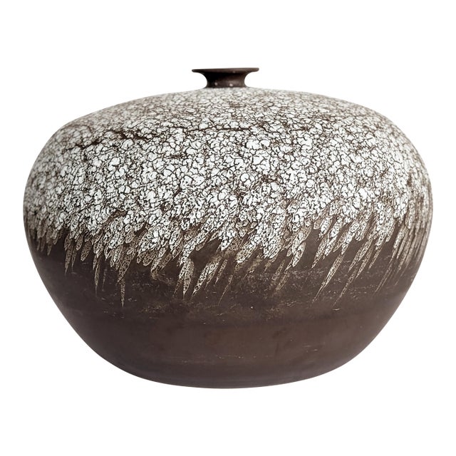 Vintage Overscale Organic Raku Studio Pottery Vase With Textures, 1980s For Sale