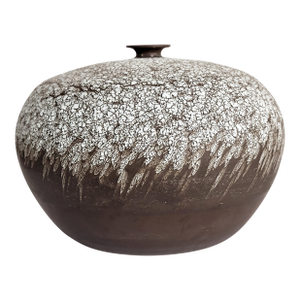 Vintage Overscale Organic Raku Studio Pottery Vase With Textures, 1980s