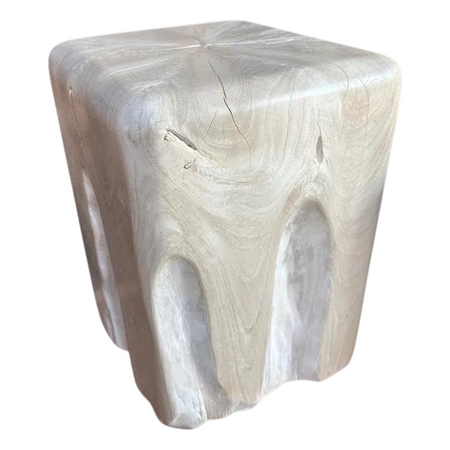Andrianna Shamaris Sculptural Bleached Teak Wood Side Table For Sale