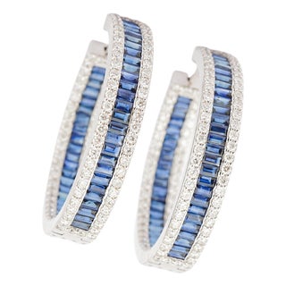 Natural diamond 2.75cts & blue sapphire 7.41cts earring in 18k gold For Sale