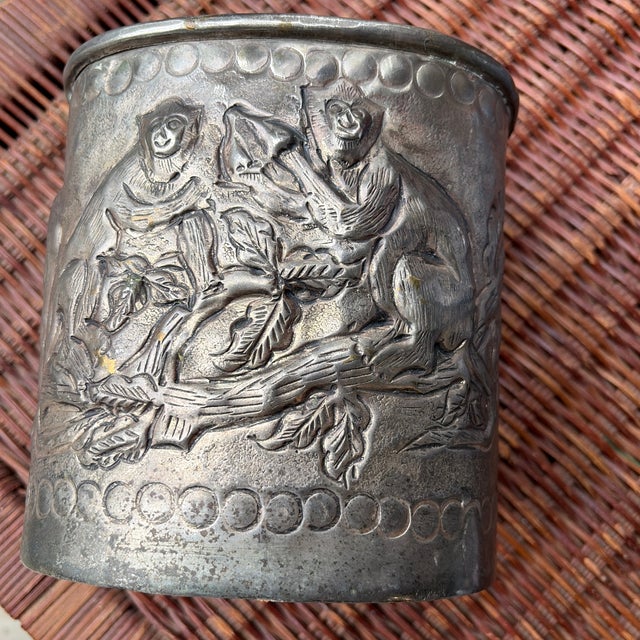 Metal Antique European Repoussé Chased Metal Vessel For Sale - Image 7 of 10