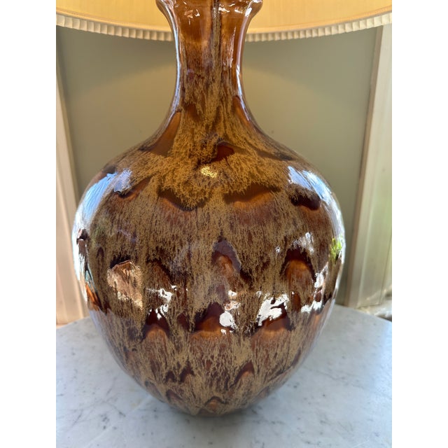 Large Sculptural Ceramic Table Lamp – Vintage Organic Modern / Studio Pottery Lamp featuring a richly layered, high-gloss...