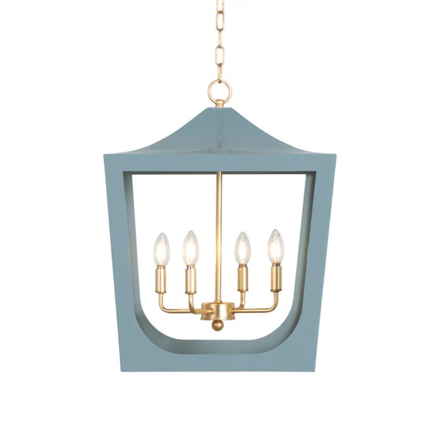 Traditional Matthew Izzo Home Wimble Blue & Brass Lantern Pendant For Sale - Image 3 of 3