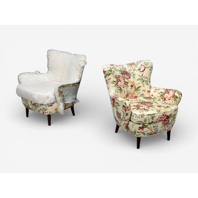 Ernst Schwadron Style, American Modern, Mahogany, Fabric, Organic Lounge Chairs, USA, 1960s A pair of organic form lounge...