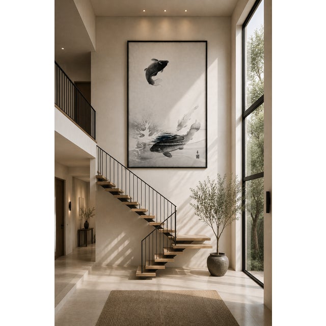 Three Carps by Ohara Koson, Vintage Japanese Woodblock Print Reproduction, 40" X 60" For Sale In Buffalo - Image 6 of 10
