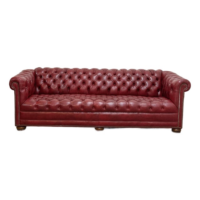 Red Chesterfield Leather Sofa For Sale