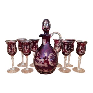 Early 20th Century Czech Decanter With 8 Glasses For Sale