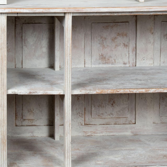 Wood 19th Century Large Gray Painted Pine Bookcase Display Cabinet From Denmark For Sale - Image 7 of 10