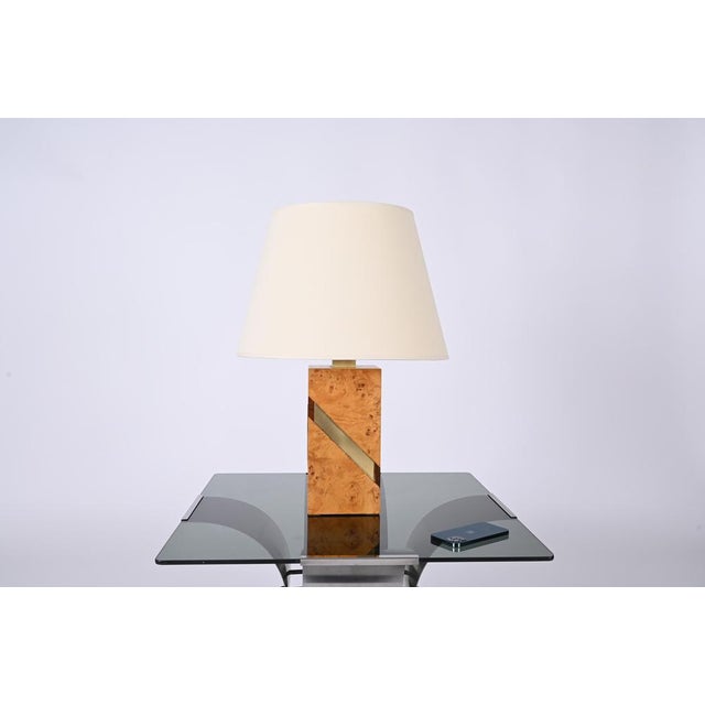 Mid-Century Italian Poplar Burl and Brass Table Lamp from Tommaso Barbi, 1970s For Sale - Image 18 of 18