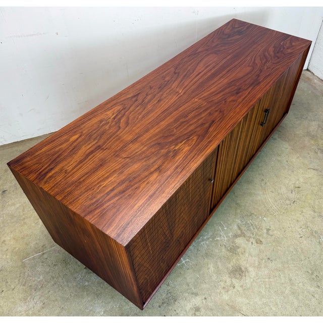 1960s Mid Century Modern Tambour Door Walnut Credenza / Media Cabinet / Bar Cabinet For Sale - Image 10 of 12