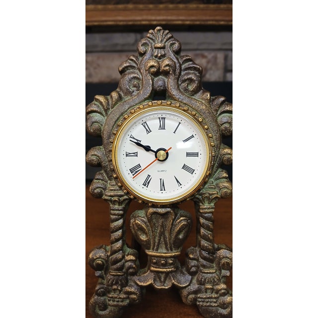 Vintage Ornate Quartz Mantel Clock With Intricate Detailing For Sale - Image 9 of 12