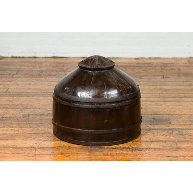 Chinese Antique Decorative Wooden Cover with Shape and Dark Patina For Sale - Image 10 of 12