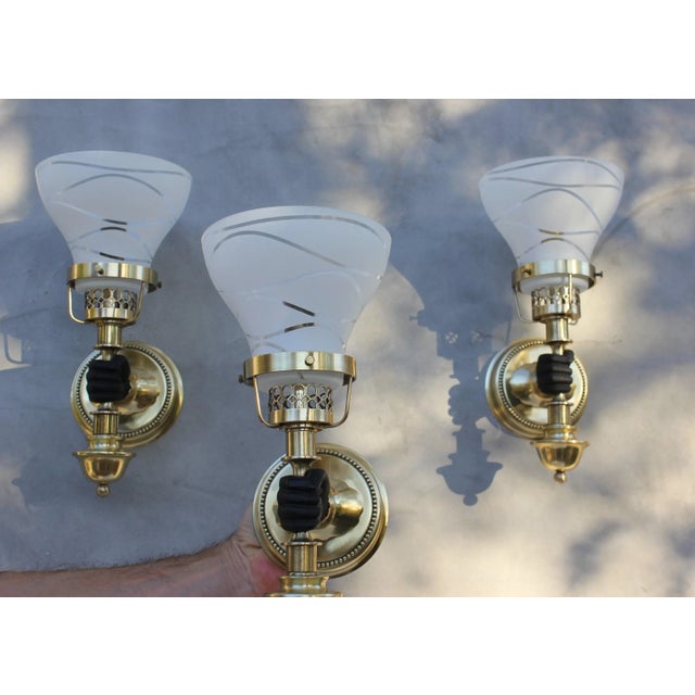 Brass Wall Light attributed to John Devoluy, 1950s, Set of 3 For Sale - Image 9 of 10