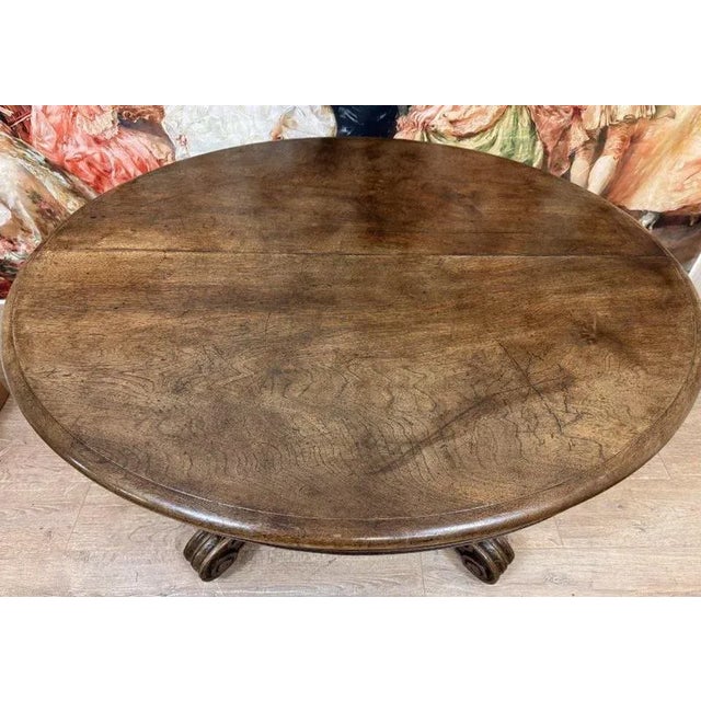 Circular Walnut Dining Room Table For Sale - Image 6 of 9