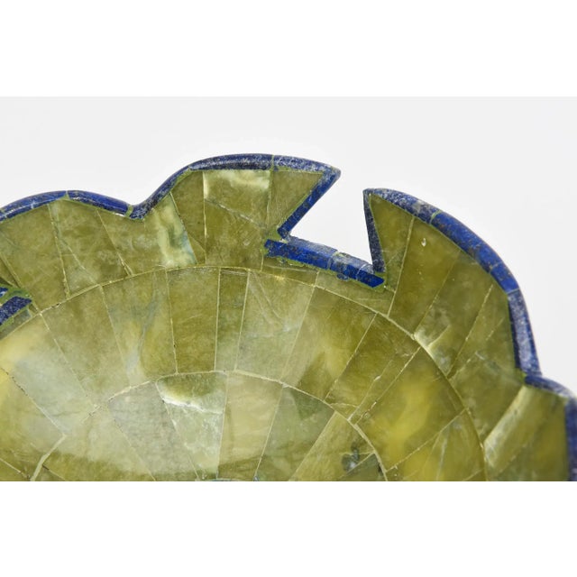 Green Sculptural Bowl in Lapis Lazuli and Green Stone With Cut Out Design, 1990's For Sale - Image 8 of 10