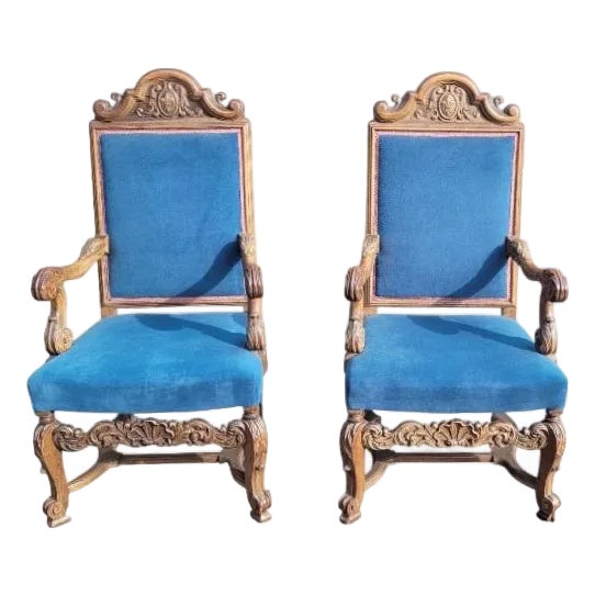 Early 20th Century French Gothic Style Throne Chairs For Sale
