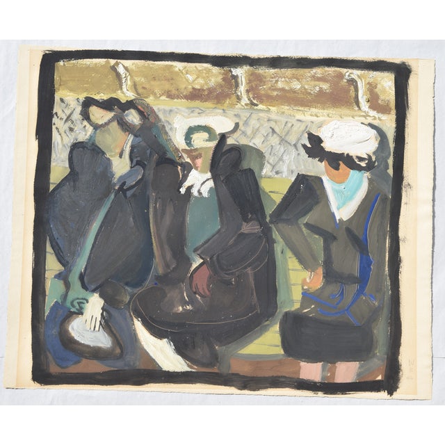 Modern Walter Becker, Women in a Train Compartment, Verso: Portrait of a Woman, 1946, Gouache and Oil on Handmade Paper For Sale - Image 3 of 15