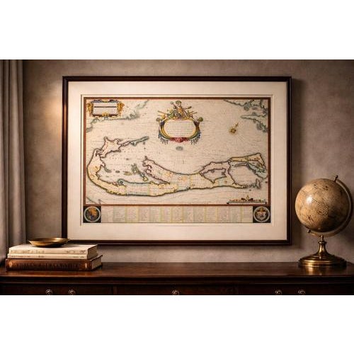 Paper Hand-Colored Bermuda Map with Somers Isles from Blaeu, 1642 For Sale - Image 7 of 12