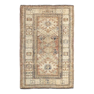 2'x3' Antique-Style Geometric Caucasian Rug, Pink & Ivory Ariana Hazara For Sale