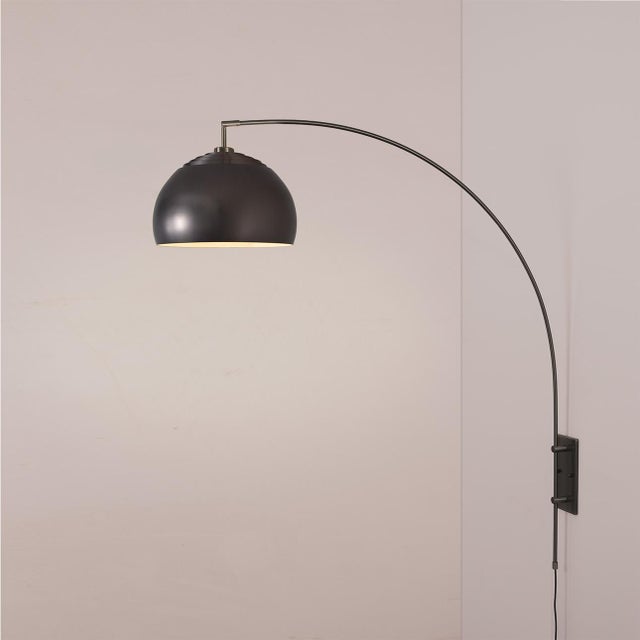 Mid-Century Modern 1960s Morelli Half Dome Wall Mounted Lamp by Nova of California - Modern Wall Arc Lamp, Black Nickel Finish, Light Fixure, Dimmable For Sale - Image 3 of 7