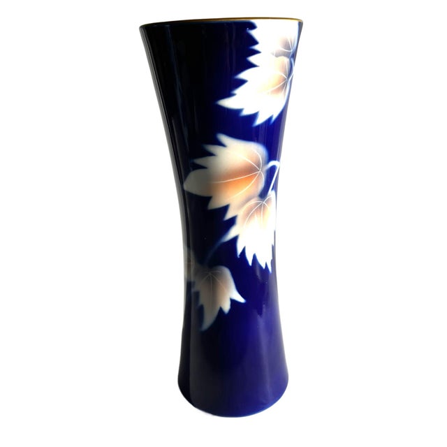 1960s Fukugawa Vase in Cobalt Blue Glaze and Pink Leaves For Sale - Image 9 of 16