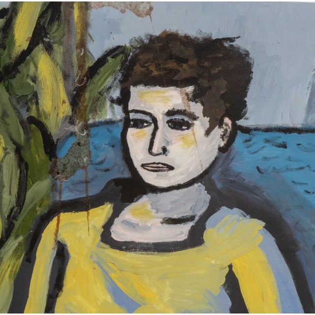 Contemporary School, Figural Interior Scene, Oil on Canvas, 2006, depicting seated man by radiator, initialed "JSW" and...