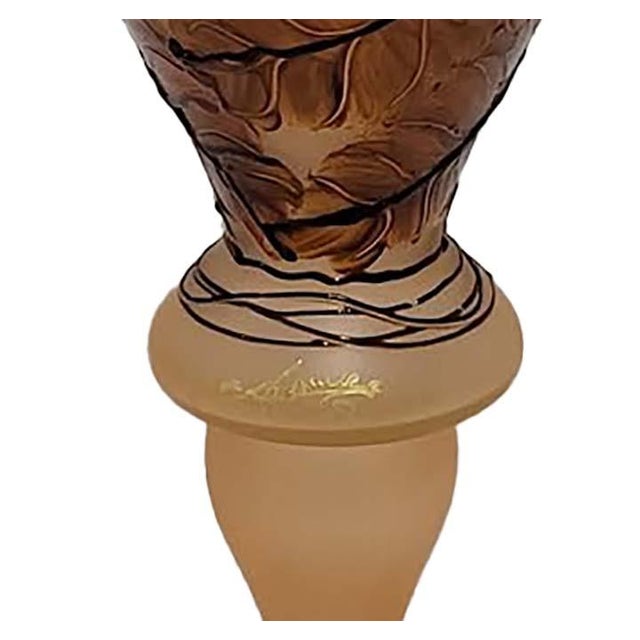 Vintage 14” Italian Frosted Amber Art Glass Trumpet Vase - Art Nouveau Style For Sale - Image 4 of 12