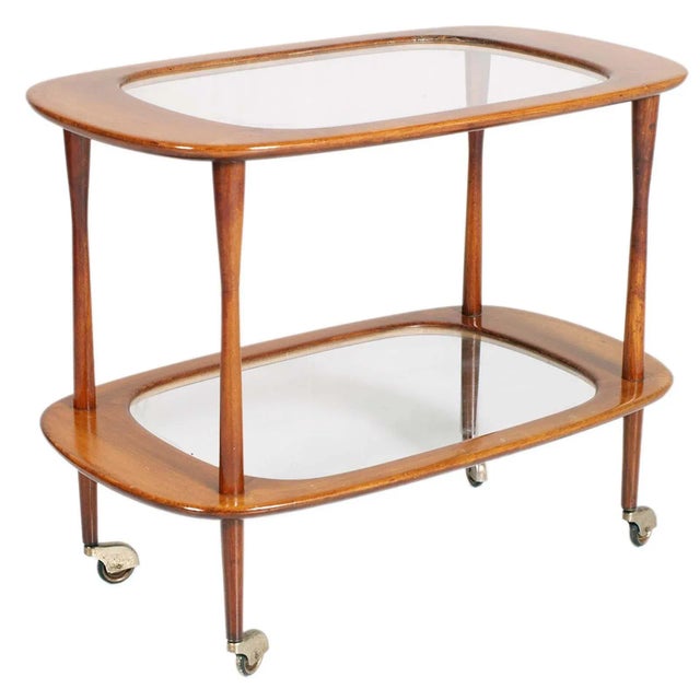 Tan Mid-Century Service Cart in Teak & Glass by Cesare Lacca for Cassina, 1950s For Sale - Image 8 of 8