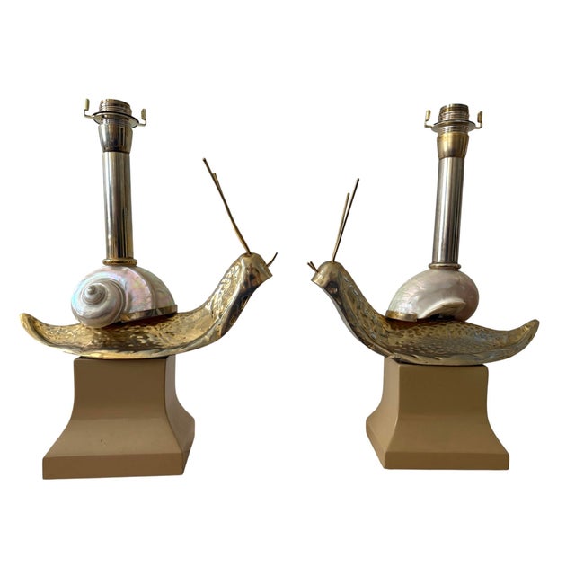 Metal Pair Italian Brass Snail Shell Lamps For Sale - Image 7 of 12