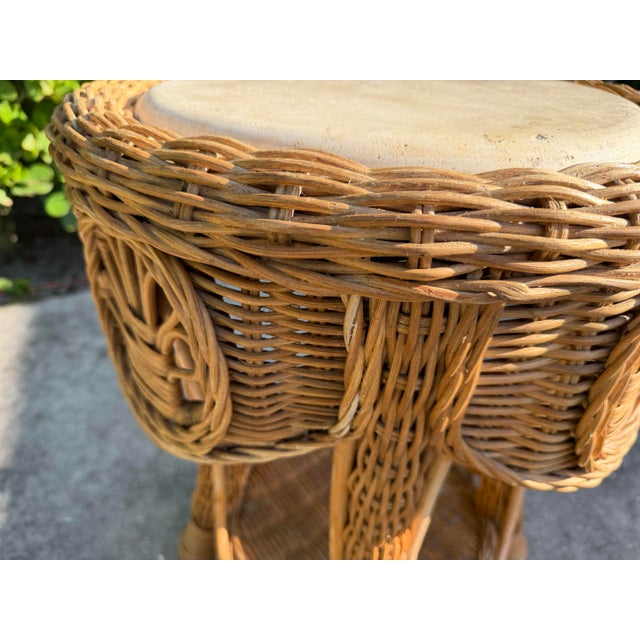 Late 20th Century Vintage Sculptural Rattan Side Table With Tessellated Travertine Inlay For Sale - Image 5 of 15