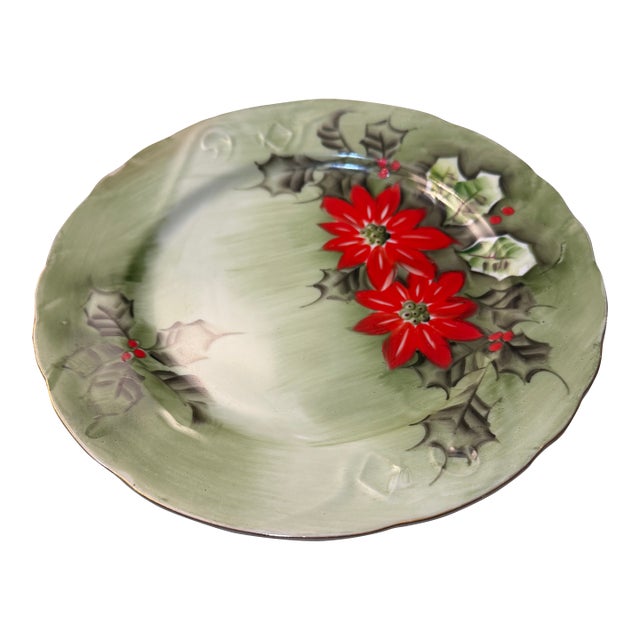Mid 20th Century Lefton Hand-Painted Poinsettia Plate For Sale