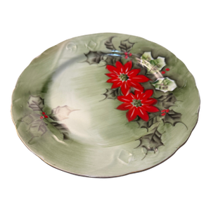 Mid 20th Century Lefton Hand-Painted Poinsettia Plate