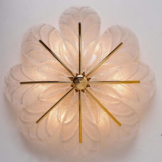 1960s Murano Glass and Brass Eight Leaves Chandelier, 1960s For Sale - Image 5 of 12