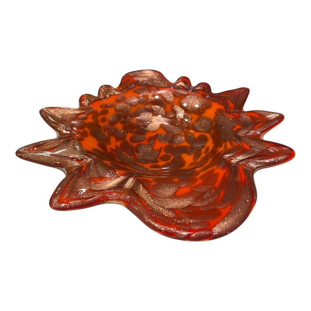 Orange and Gold Murano Style Italian Ashtray or Catchall For Sale