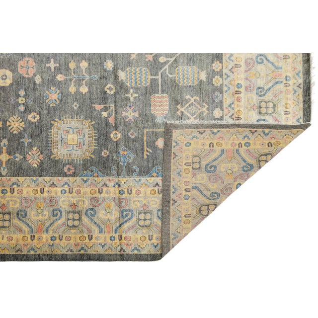 Transitional Modern Khotan Style Hand-Knotted Wool Rug Charcoal & Gold Transitional Area Rug For Sale - Image 3 of 11