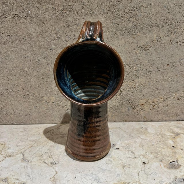 AMBIANIC presents Modern Studio Art Pottery Flower Vase Vessel stamped 8.75 h x 4.13 w x 3.5 d Preowned vintage Condition...