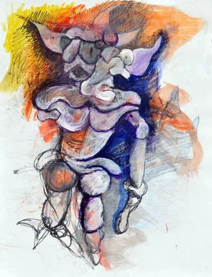 "Two Figures" Contemporary Abstract Figurative Oil Painting