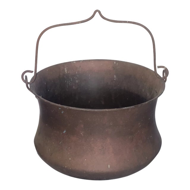 Late 19th Century Handmade Solid Brass Cauldron For Sale