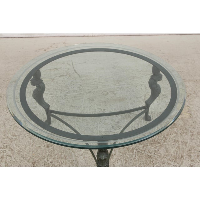 Round Iron & Glass Coffee Table W. Lion Heads For Sale - Image 4 of 14