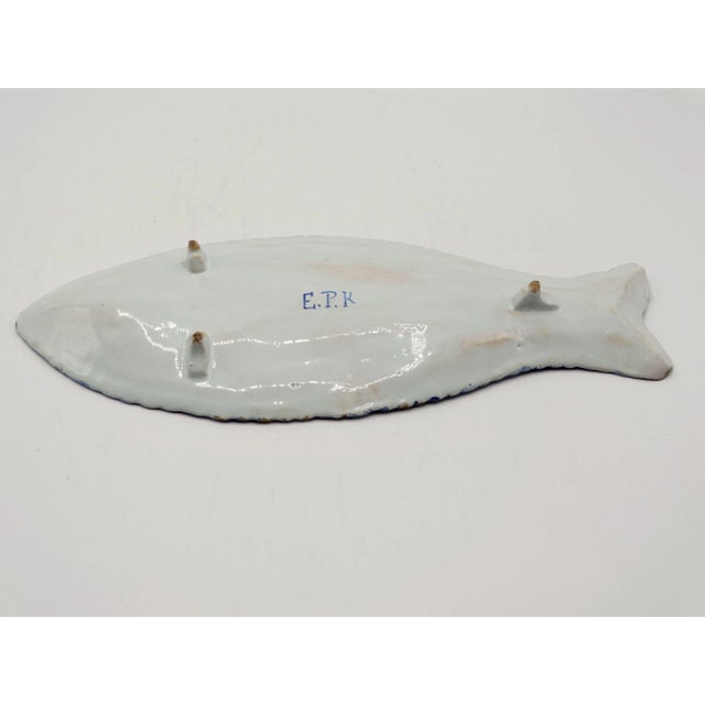 Delft Early Antique Dutch Delft Chinoiserie Herring Fish Dish Plate For Sale - Image 4 of 7